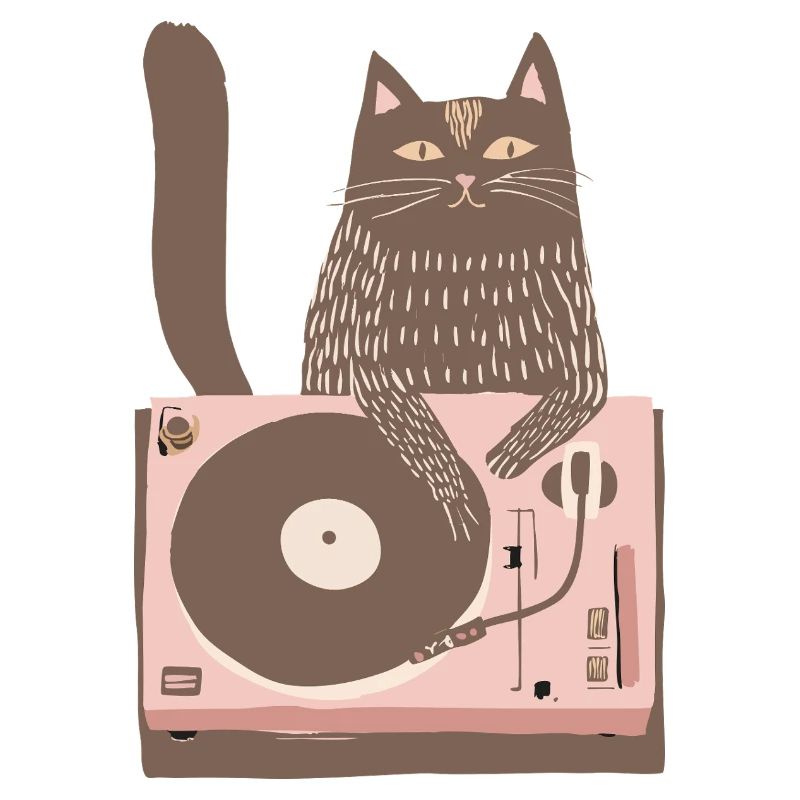 Cat DJ on Pink Turntable