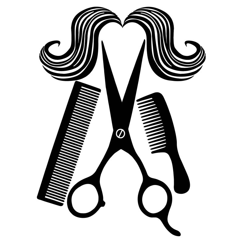 Pour salon de coiffure avec ciseaux deux peignes et une moustache