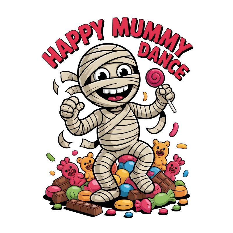 Cheerful Mummy Dancer on Candy Background