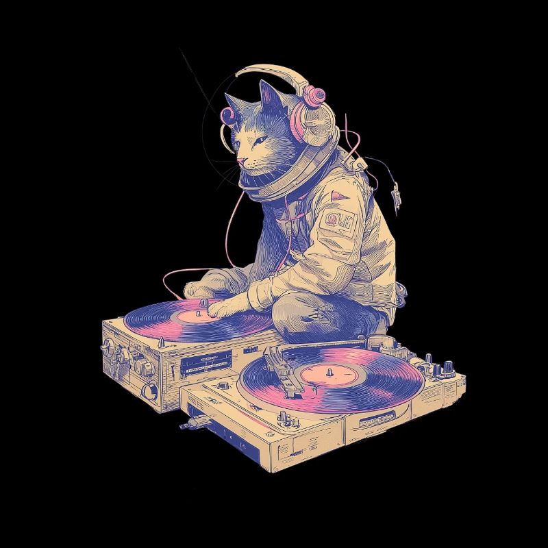 Cat DJ at the turntable