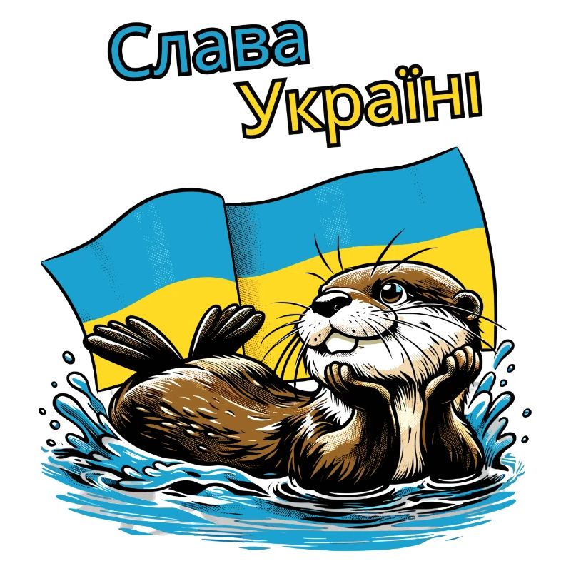 Slava Ukraini, loutre heureuse avec le drapeau de l’Ukraine