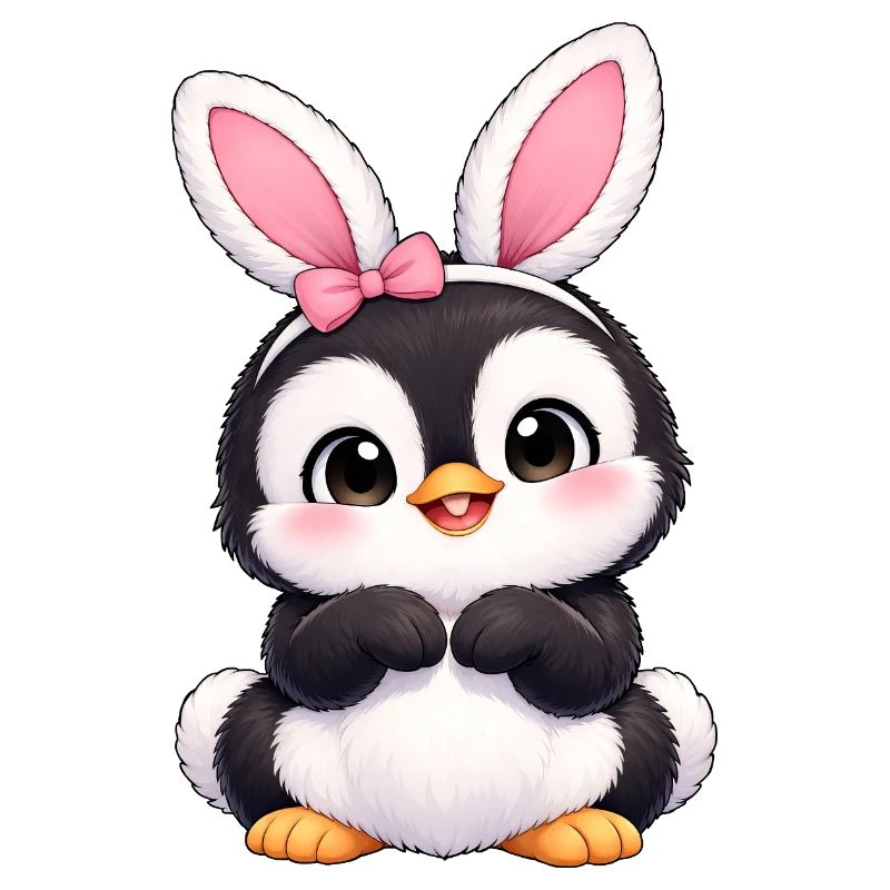 Cute Penguin Cartoon Easter Bunny Bunny Ears Easter Egg