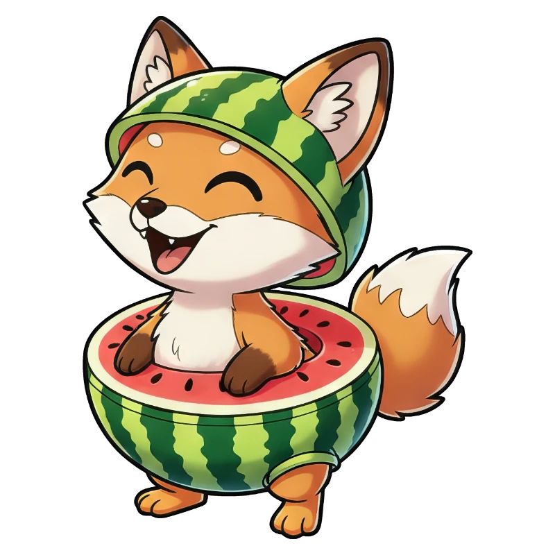 Renard drôle avec pastèque amusant d’été
