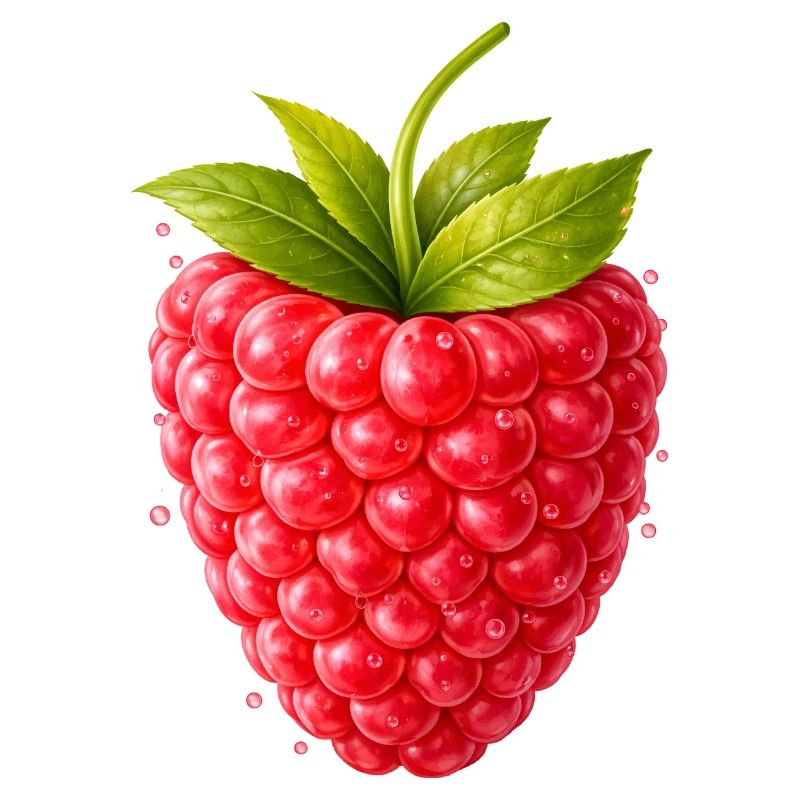 Frische Himbeere mit Blättern 