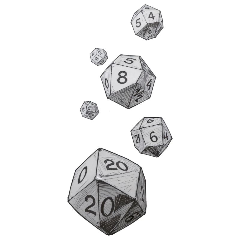 Black and White Role-Playing Dice – Falling Dice
