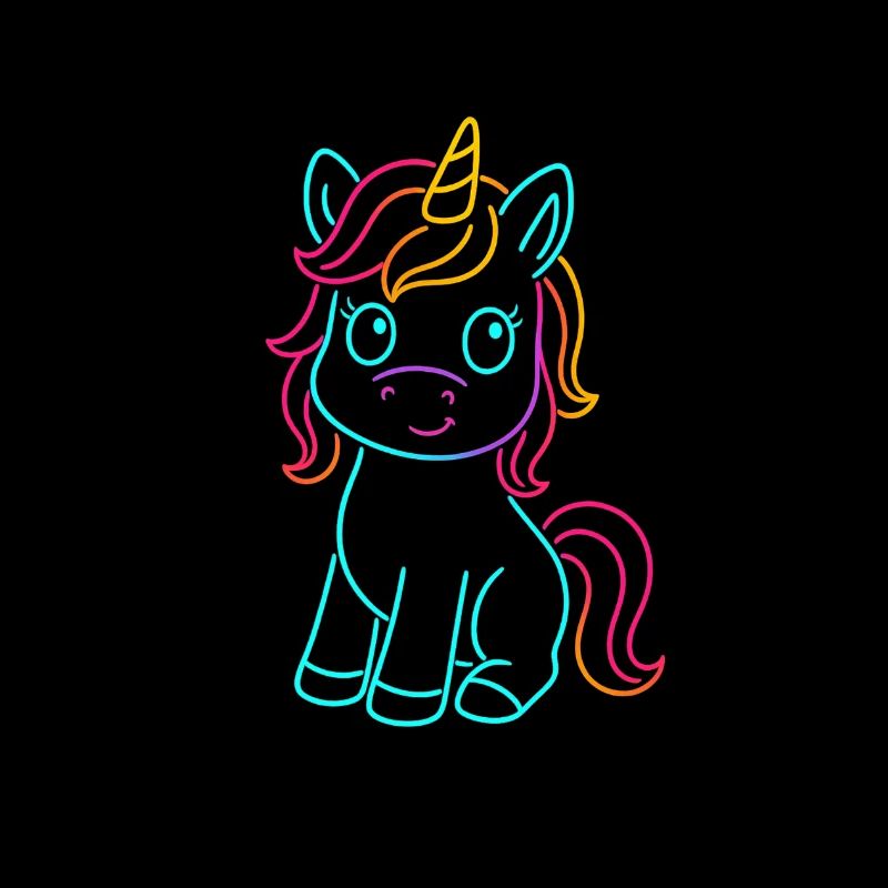 Sitzendes Neon Einhorn | Fantasy Leucht-Design Süß