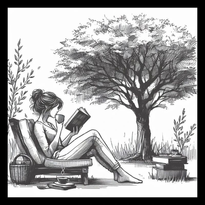 Frau trinkt Kaffee und liest ein Buch