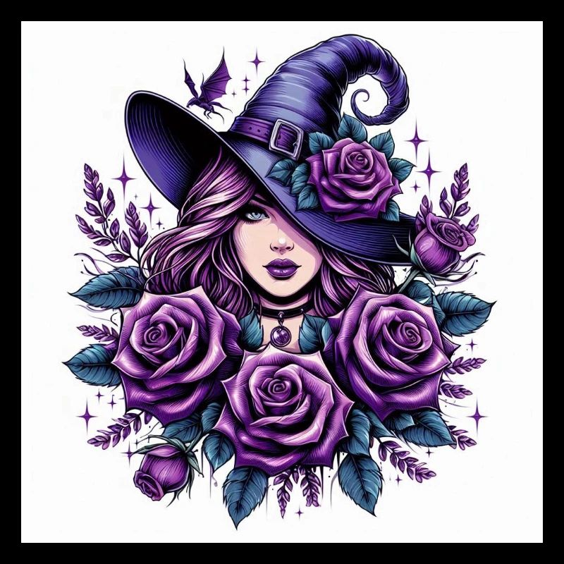 Hexe mit violett Rosen