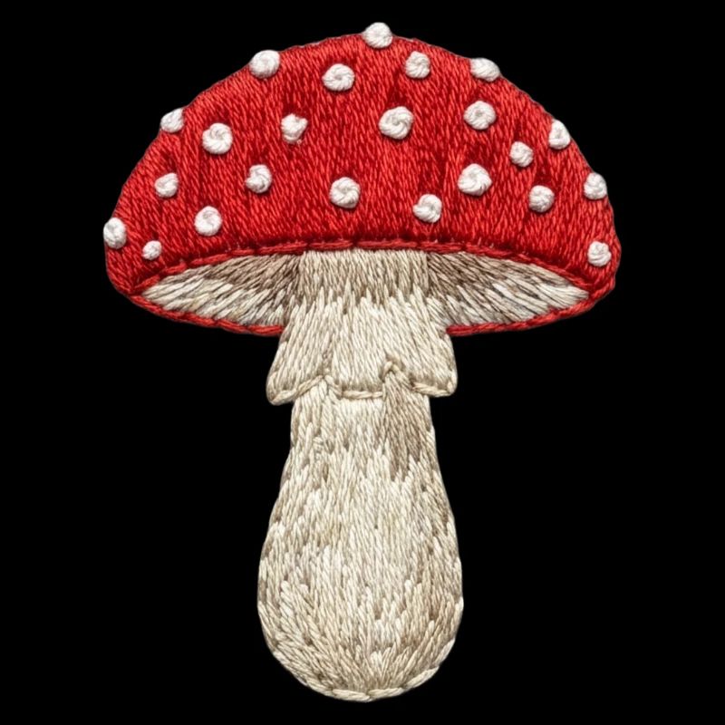 Rouge champignon blanc dans un aspect brodé (imprimé)