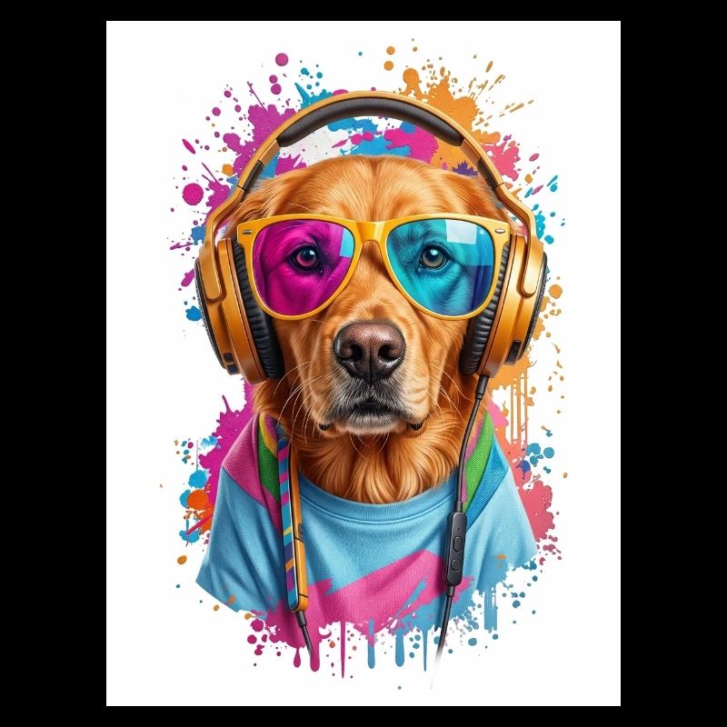 Bunter Hund mit Kopfhörern