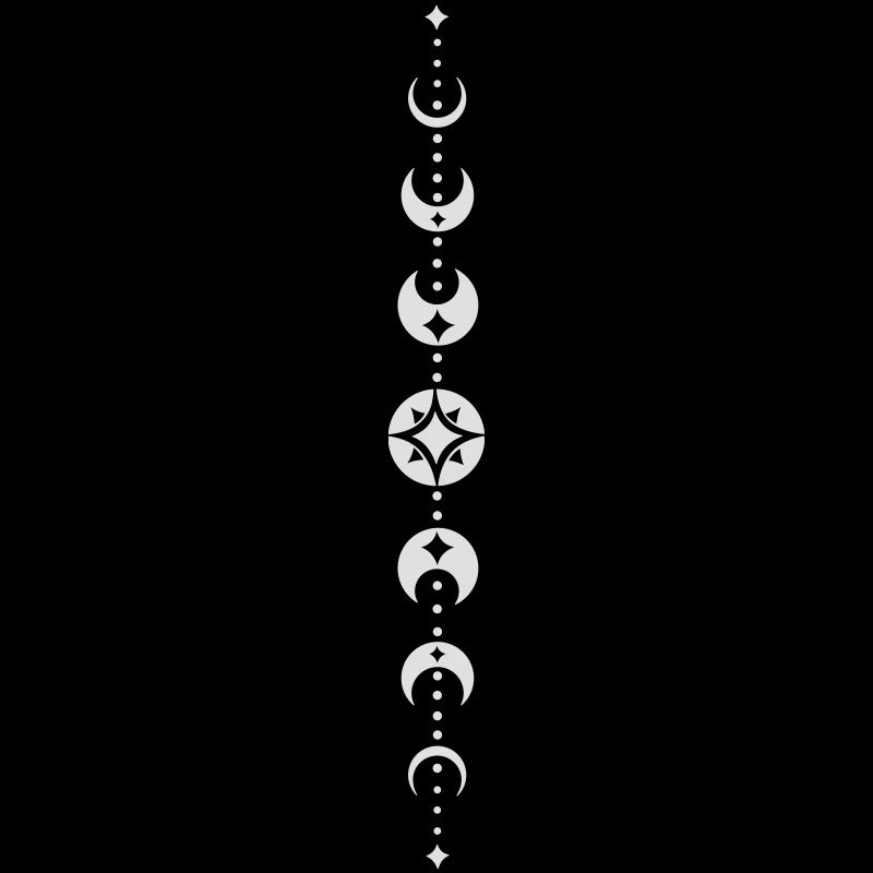 Totem avec phases de lune et étoiles. Blanc.