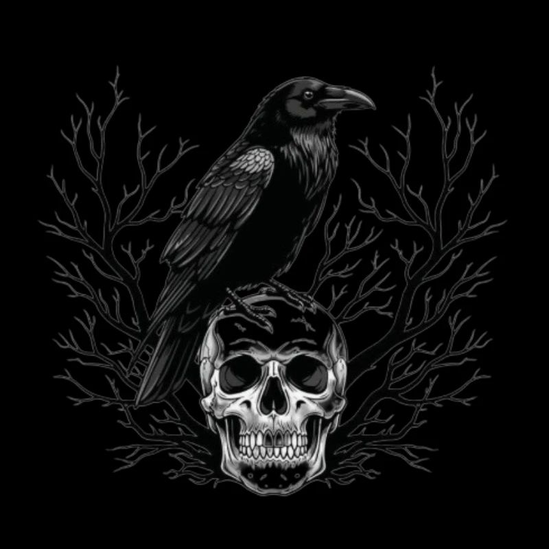 Raven over skull