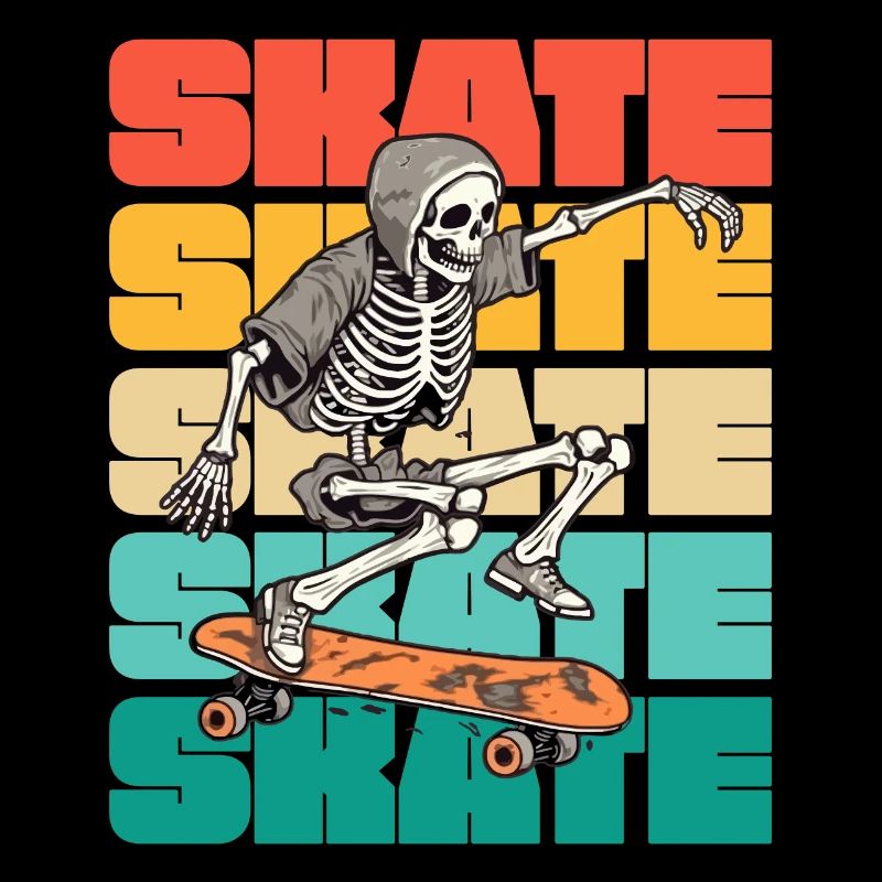 Skateboard Cool Skateboarder Skeleton Coloré