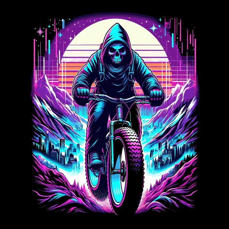 Skeleton Fatbiker Synthwave Retro Bicycle Rider