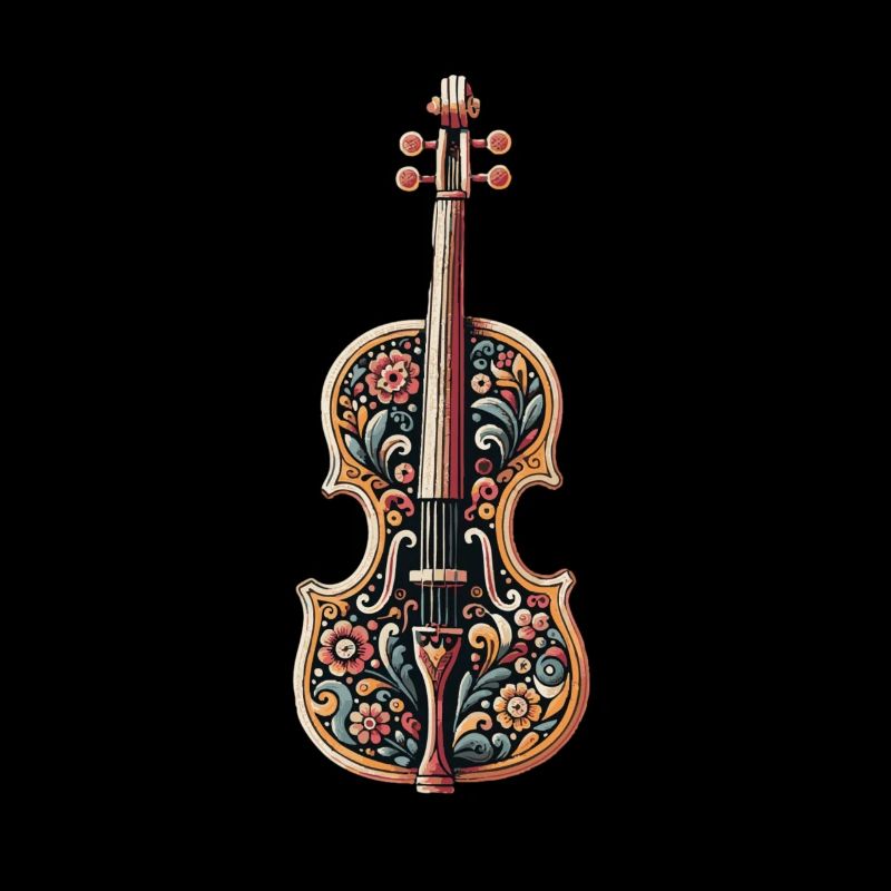 Artistic violin with floral pattern