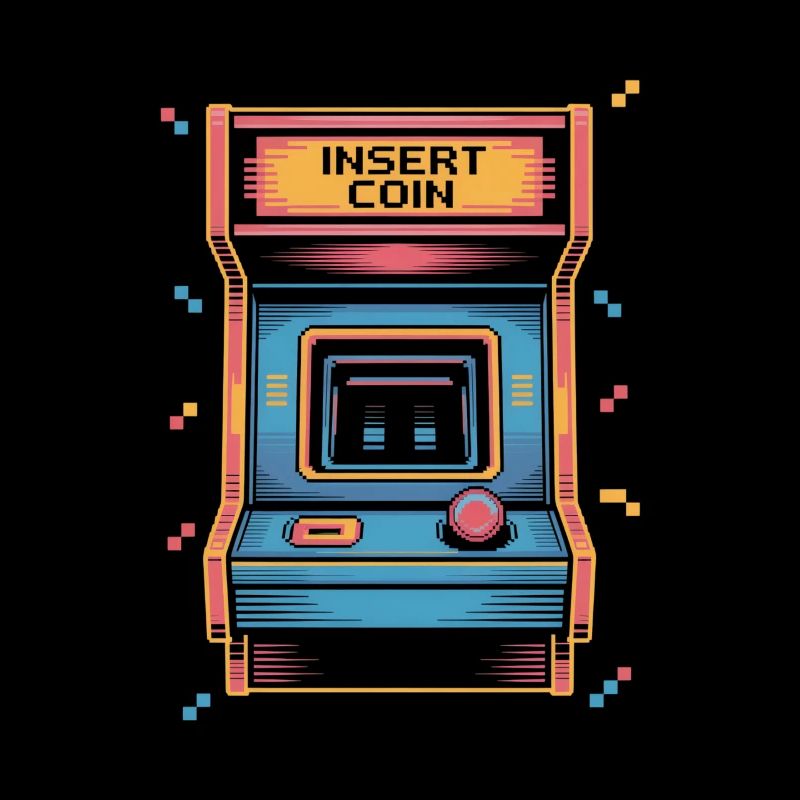 Insert Coin Retro Arcade Game Hall Pixel