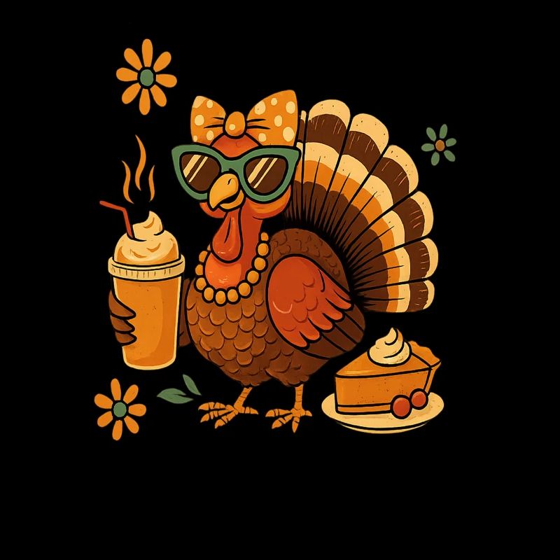 Turkey Drinking Coffee Bow Thanksgiving Day Idea