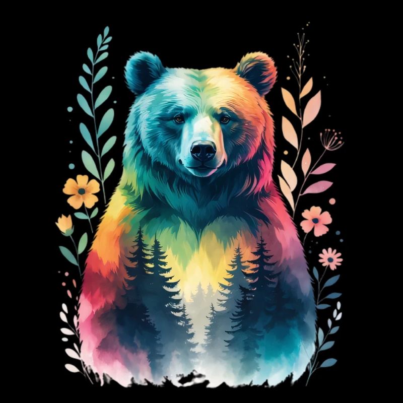 Rainbow bear in the forest