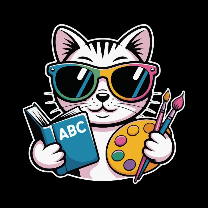Cat Artist Colorful Palette ABC