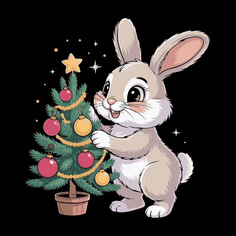 Easter bunny decorates tree