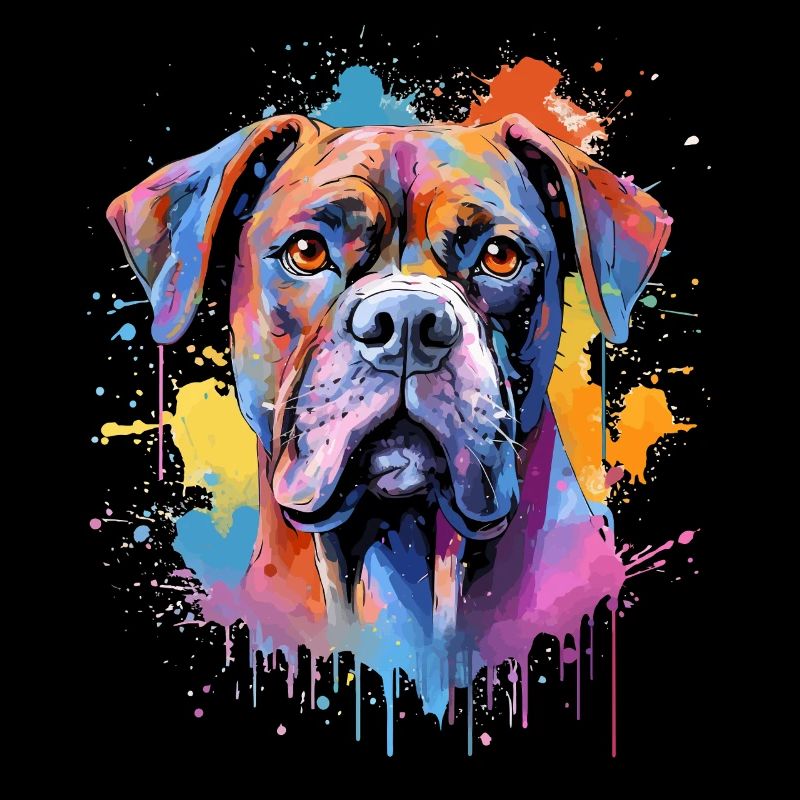 Chien boxer coloré à l’art éclaboussé