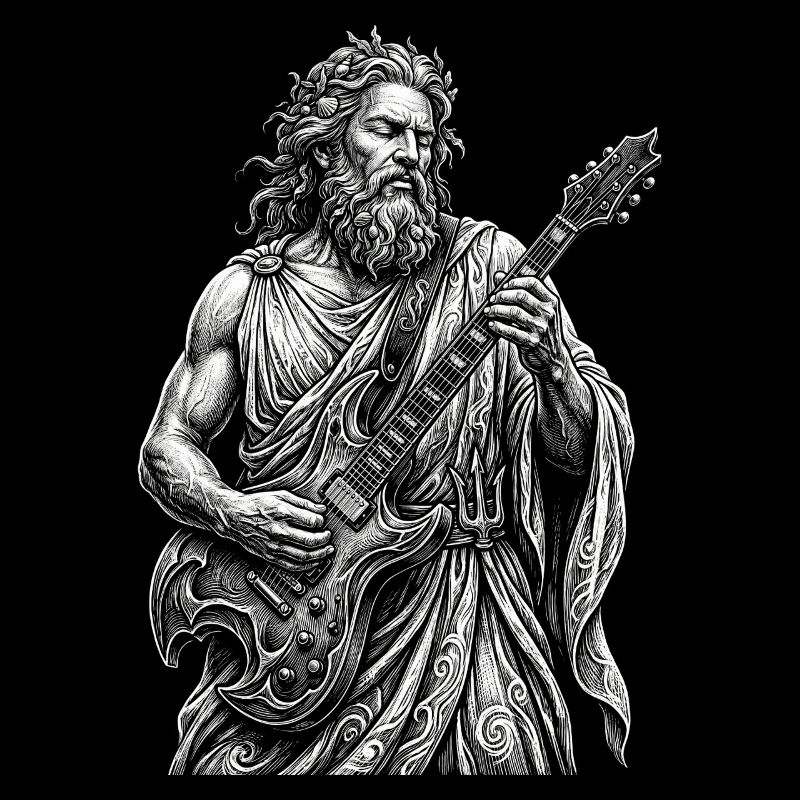Poseidon plays guitar