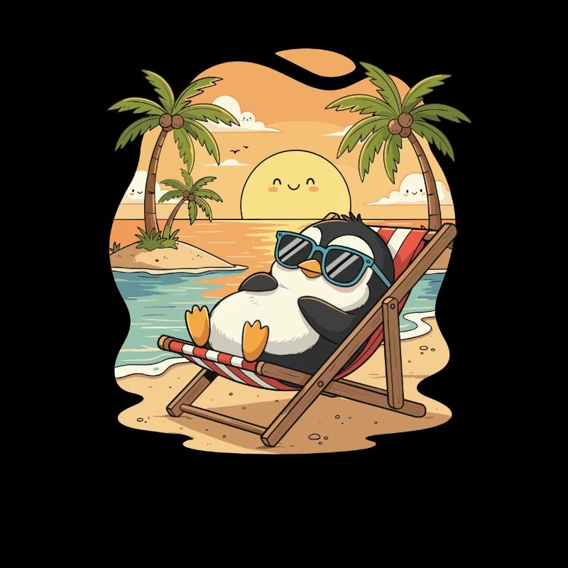 Pingouin sur la plage au coucher du soleil