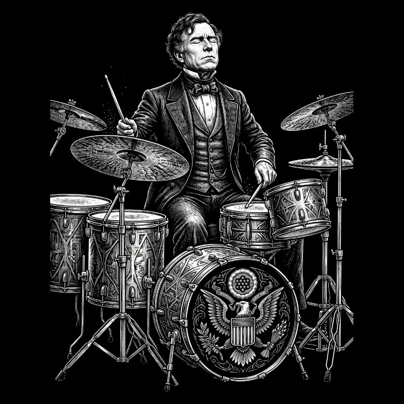 Franklin Pierce plays drums