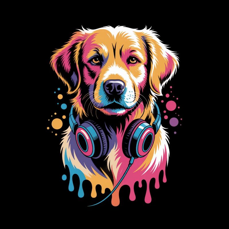 Golden Retriever mit Kopfhörer