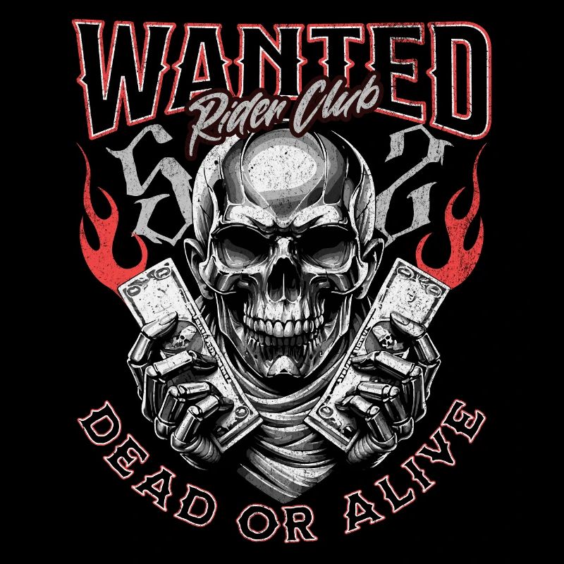 Wanted Biker Skull Dead or Alive Motorcycle Chopper