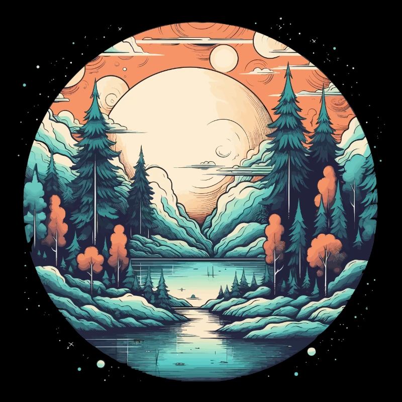 Forêt de clair de lune au bord du lac