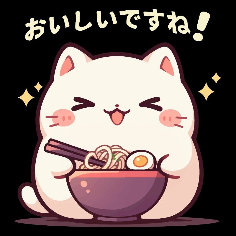 Katze isst Ramen