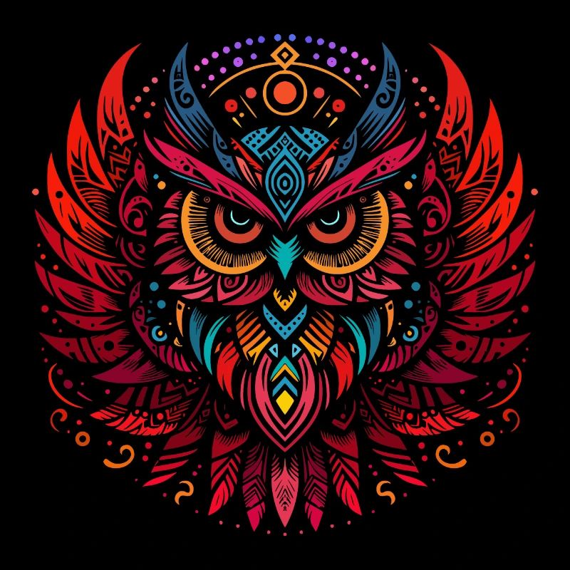 Tribal Eule Mehrfarbig Vogel Eule Geometrisch