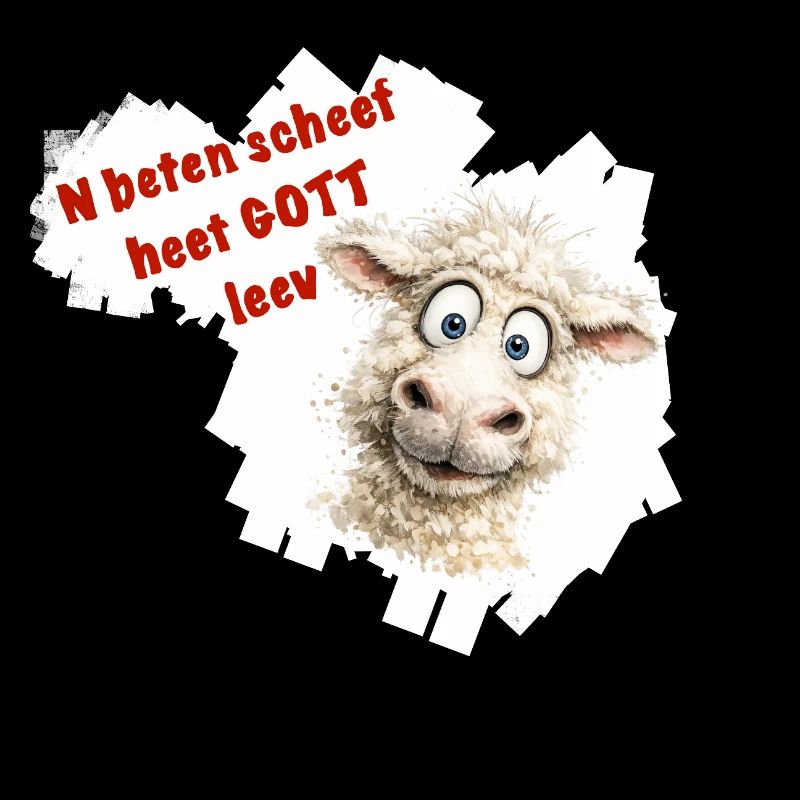Funny sheep cartoon with red text