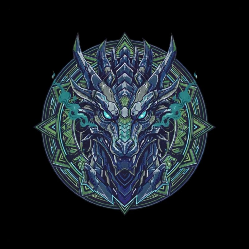Blaugrünes Drachen - Mandala