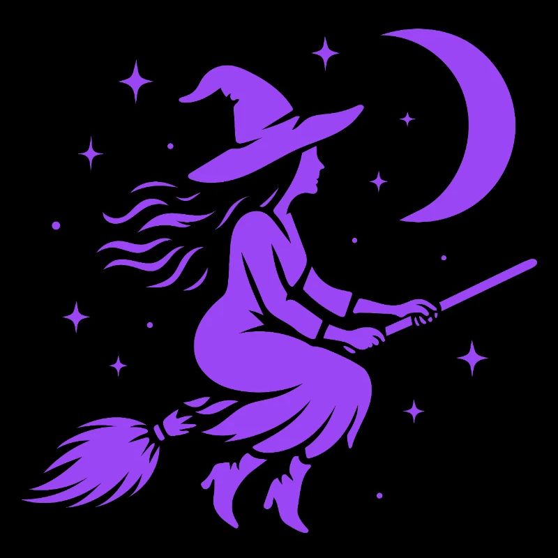 Witch Flying Moon Witchcore Motif