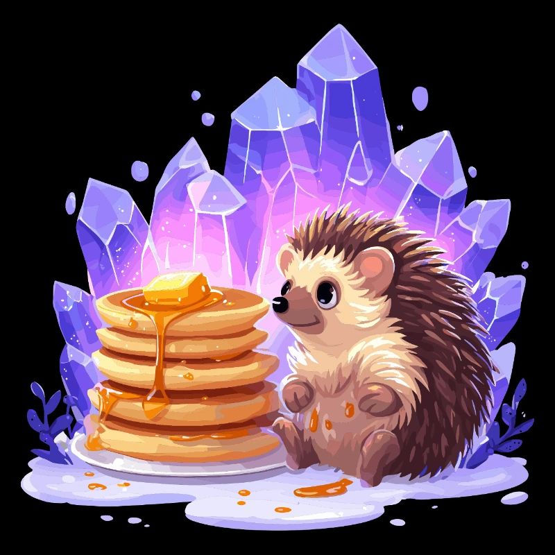 Hérisson avec des pancakes et des cristaux