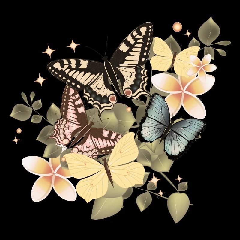 Papillons dans une mer de fleurs vintage