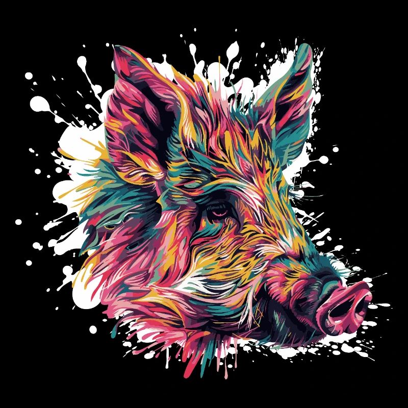 Color Explosion Wild Boar Portrait
