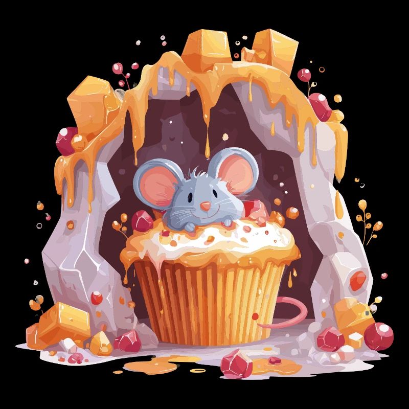 Souris mignonne dans la grotte des cupcakes
