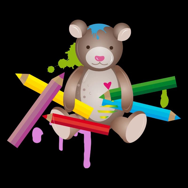 creative bear with colorful crayons