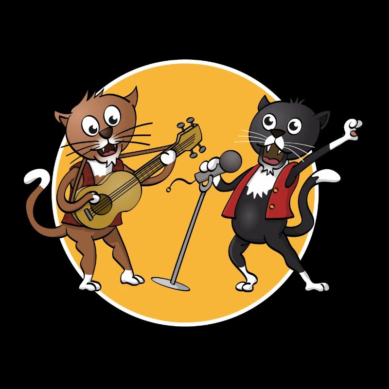 Two cats singing and playing a guitar together