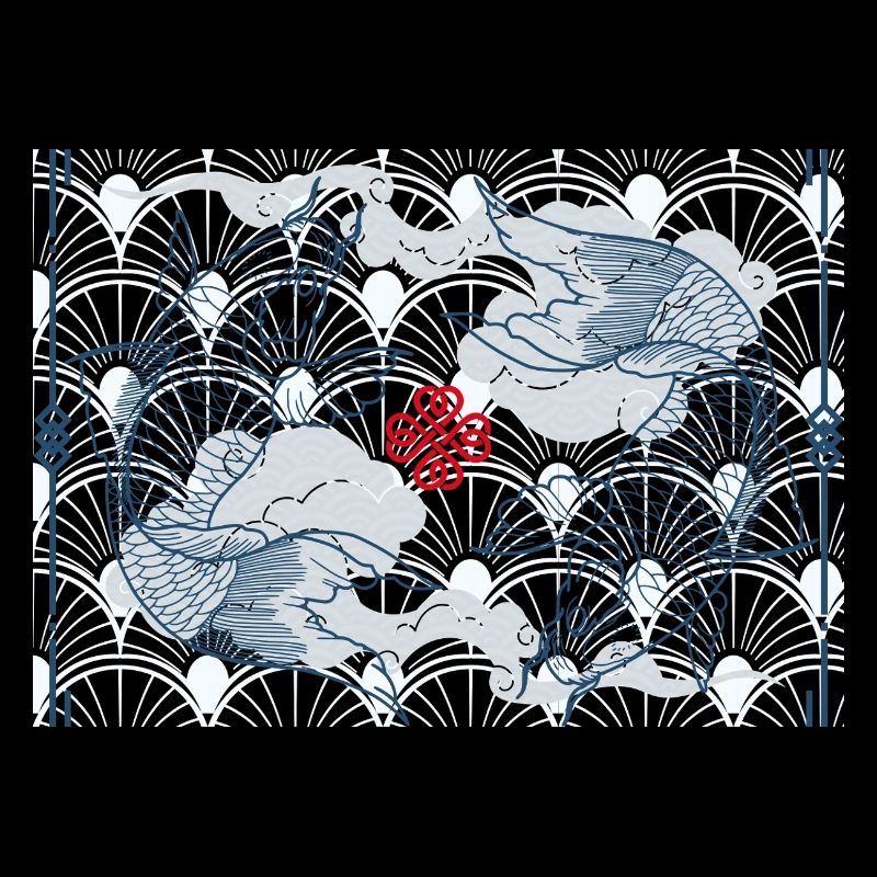 Koi fish in blue wave pattern japan koi