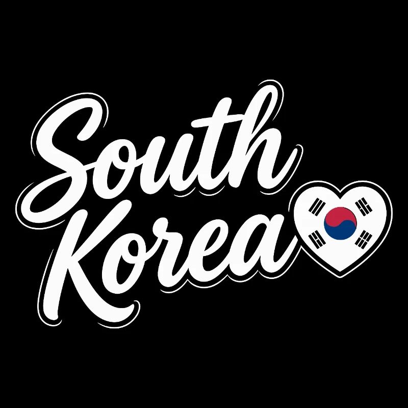 South Korea Script with Flag Heart Love