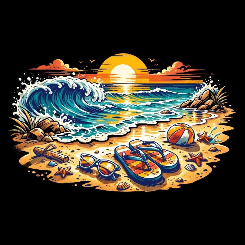 Illustration de coucher de soleil sur la plage