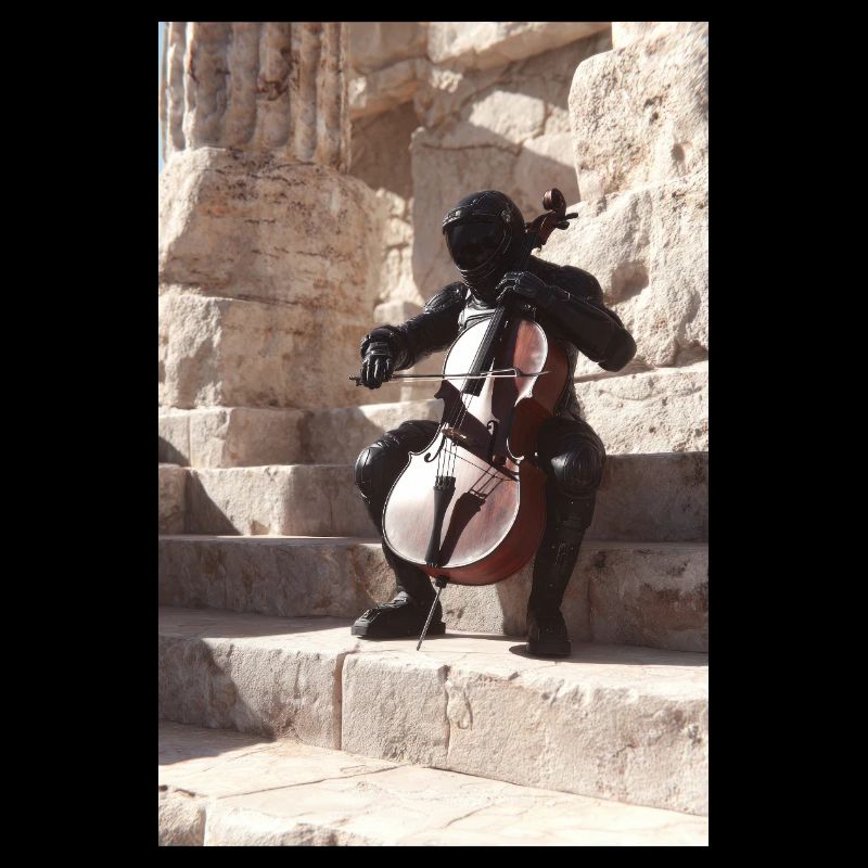 Futuristic Astronaut Playing Cello on Stones