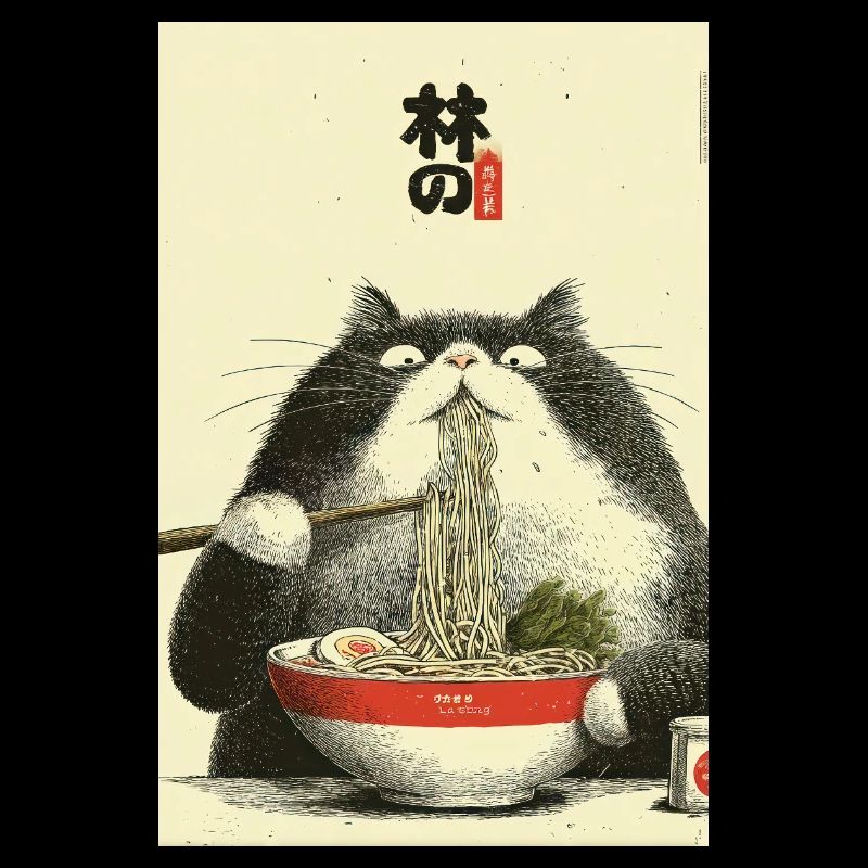 Ramen Cat Ukiyoe Style