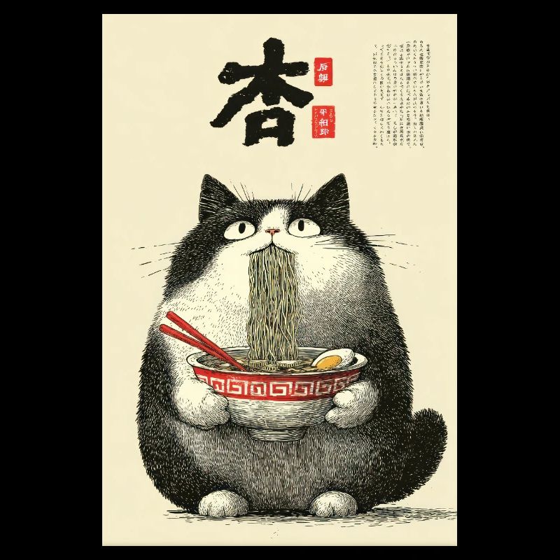 Noodle Cat Ukiyo-e Bowl