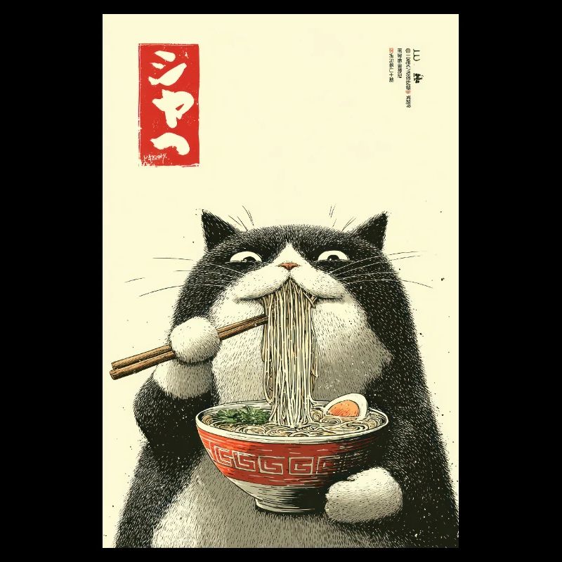 Ramen Cat dans le style Ukiyo-e