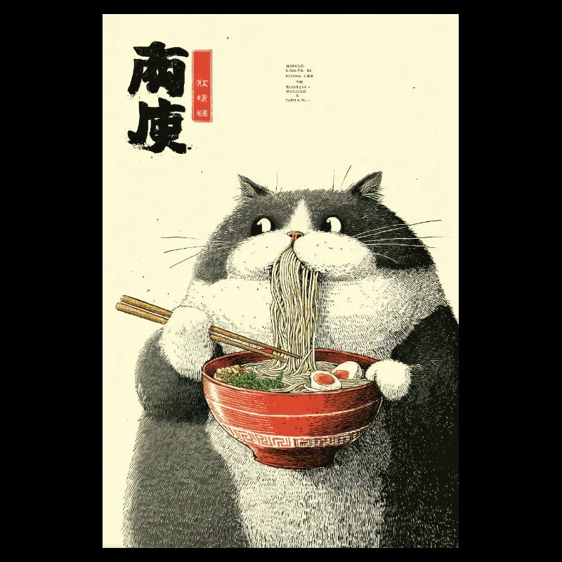 Ramen Cat Ukiyo-e Charm